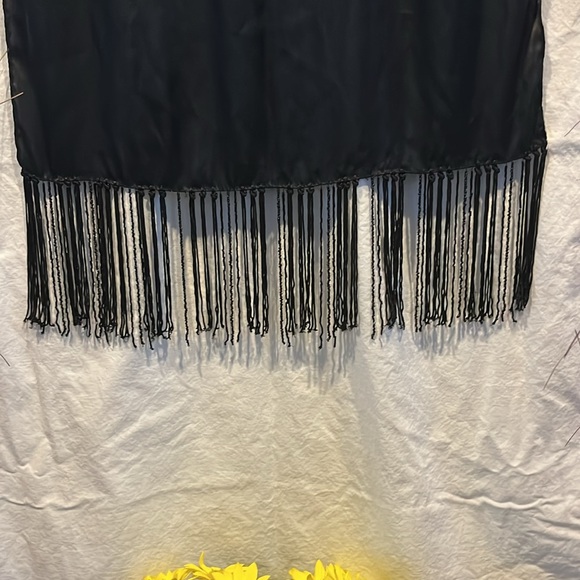 SILKY BLEND PASHMINA 22" x 78"" beaded fringed detail trim black GUC - Picture 4 of 5